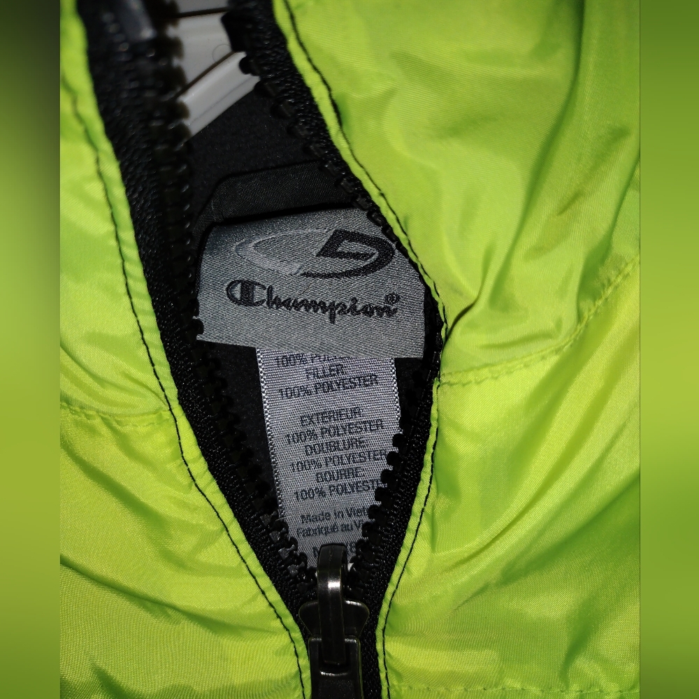 Child Youth Champion Jacket Windbreaker Size 8-10 Black and neon green - Picture 4 of 5